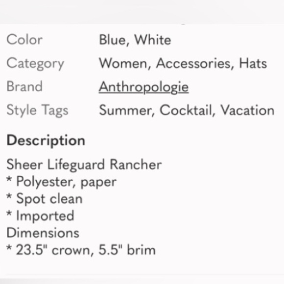 Anthropologie Sheer Navy White Sheer Lifeguard Rancher Woven Sun Beach Pool Hat - Picture 10 of 10